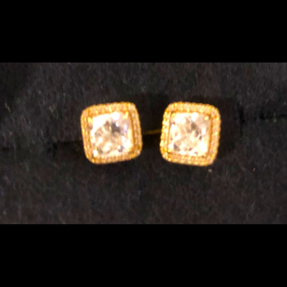 Rose Gold Pandora Square Sparkle Halo Studs